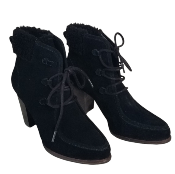UGG Black Suede Analise High Heel Lace Up Ankle Boots Size 9 - Picture 1 of 11